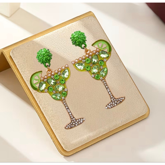 Boutique Jewelry - Sparkling Margarita Drop Earrings with Lime Accent